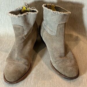 ZADIG & VOLTAIRE Sz 38 Fabric Canvas Suede Stacked Heel Zip Up Ankle Booties